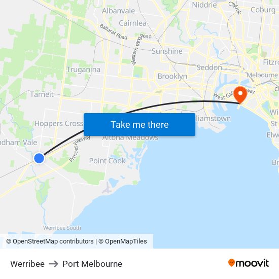 Werribee to Port Melbourne map