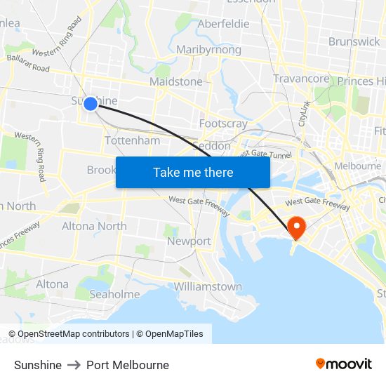Sunshine to Port Melbourne map