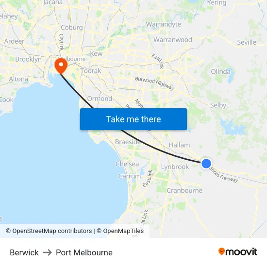 Berwick to Port Melbourne map