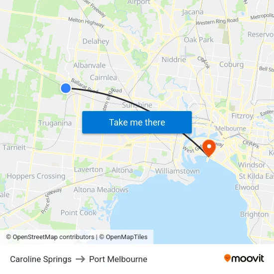 Caroline Springs to Port Melbourne map
