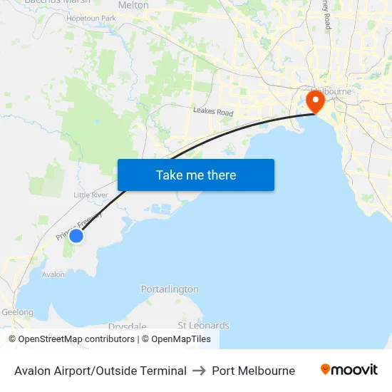 Avalon Airport/Outside Terminal to Port Melbourne map