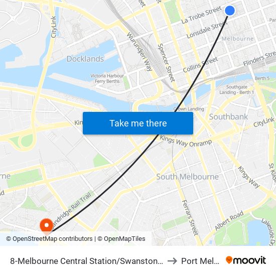 8-Melbourne Central Station/Swanston St (Melbourne City) to Port Melbourne map