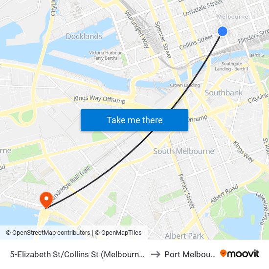 5-Elizabeth St/Collins St (Melbourne City) to Port Melbourne map