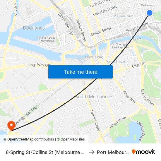 8-Spring St/Collins St (Melbourne City) to Port Melbourne map