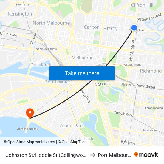 Johnston St/Hoddle St (Collingwood) to Port Melbourne map