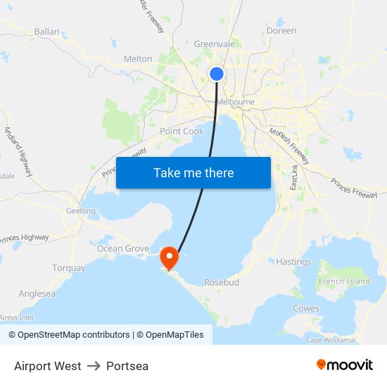 Airport West to Portsea map