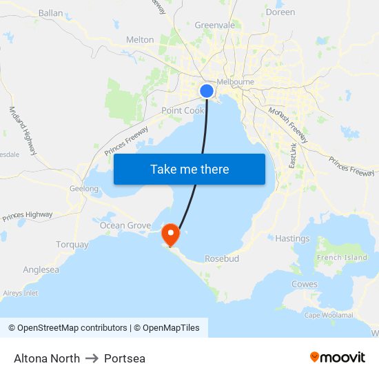 Altona North to Portsea map