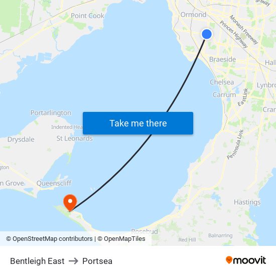 Bentleigh East to Portsea map