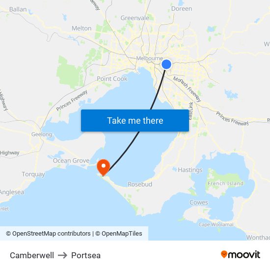 Camberwell to Portsea map