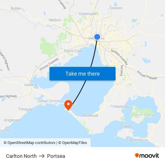 Carlton North to Portsea map