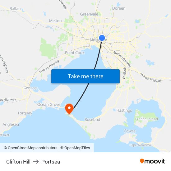 Clifton Hill to Portsea map