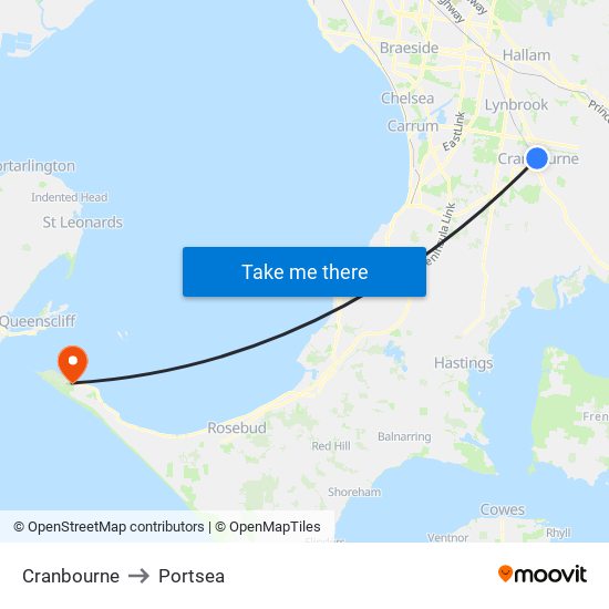 Cranbourne to Portsea map