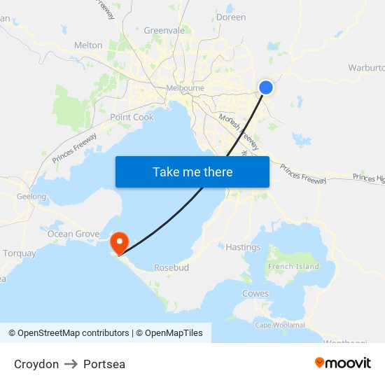 Croydon to Portsea map