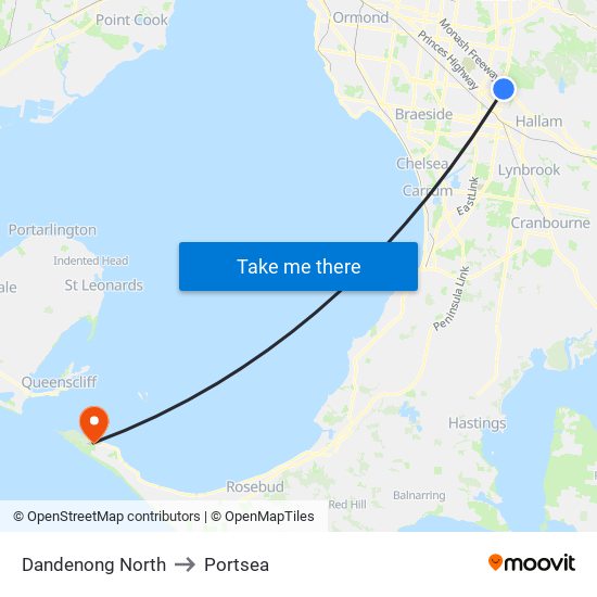 Dandenong North to Portsea map