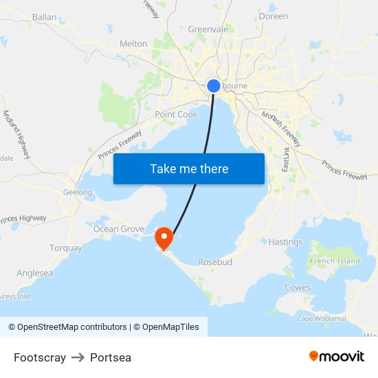 Footscray to Portsea map