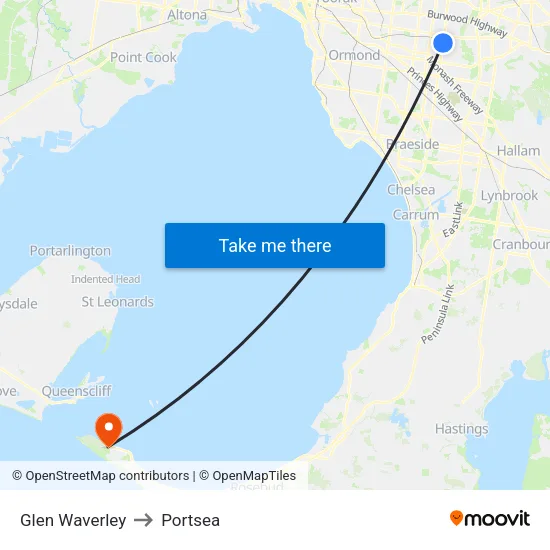 Glen Waverley to Portsea map