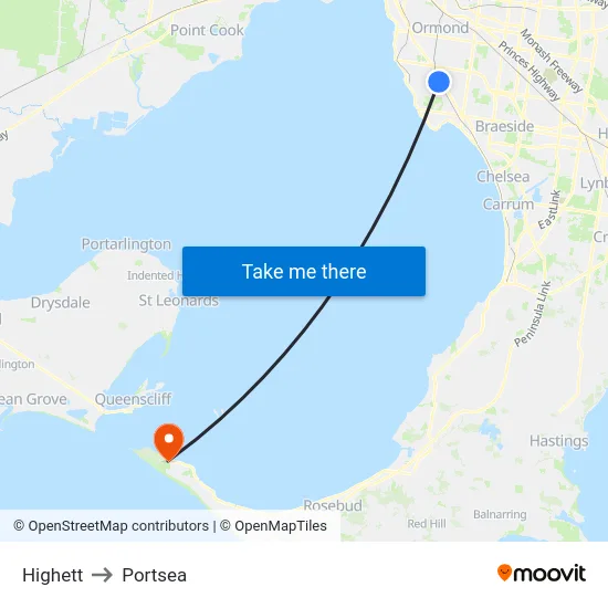 Highett to Portsea map