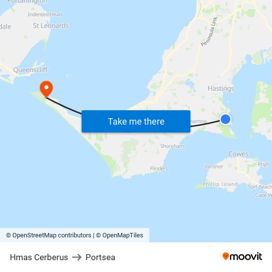 Hmas Cerberus to Portsea map