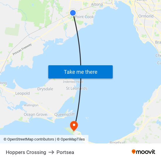 Hoppers Crossing to Portsea map