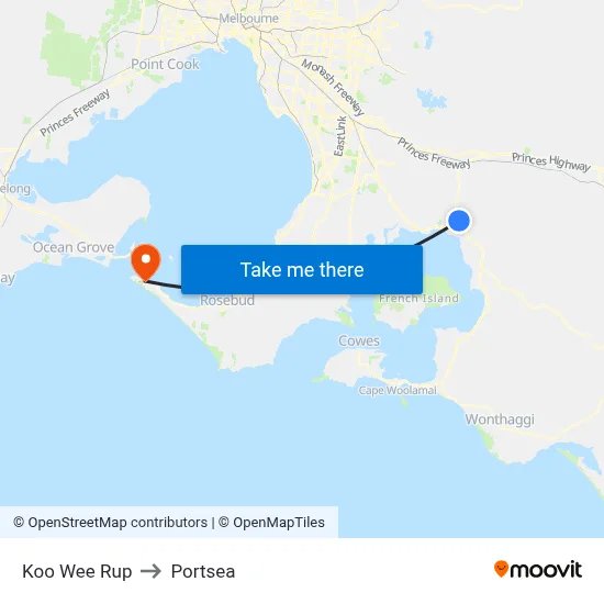 Koo Wee Rup to Portsea map
