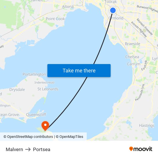 Malvern to Portsea map