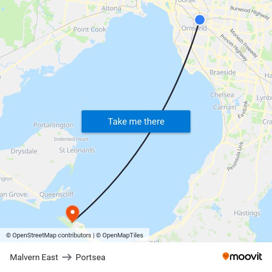 Malvern East to Portsea map