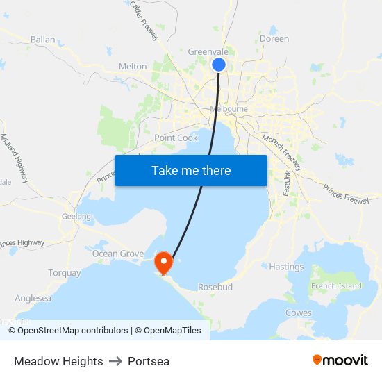 Meadow Heights to Portsea map