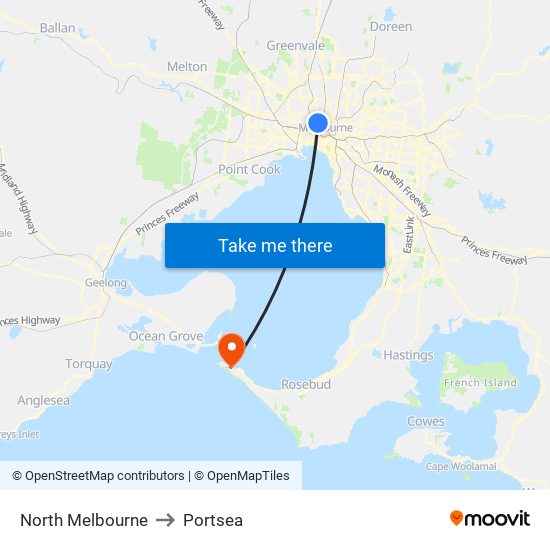 North Melbourne to Portsea map