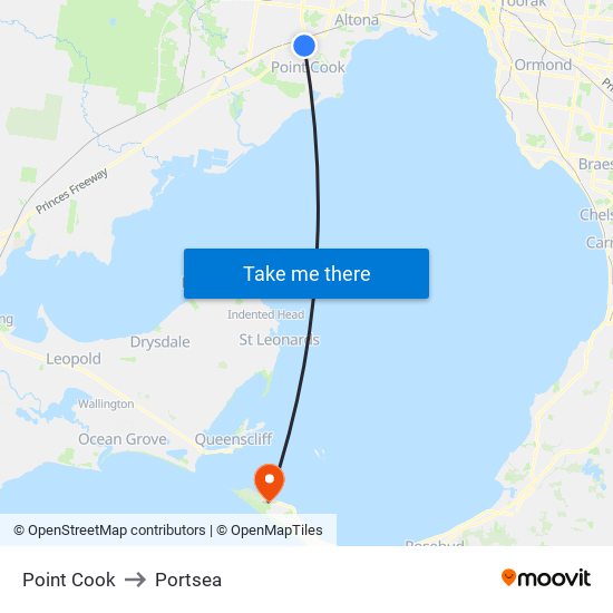 Point Cook to Portsea map