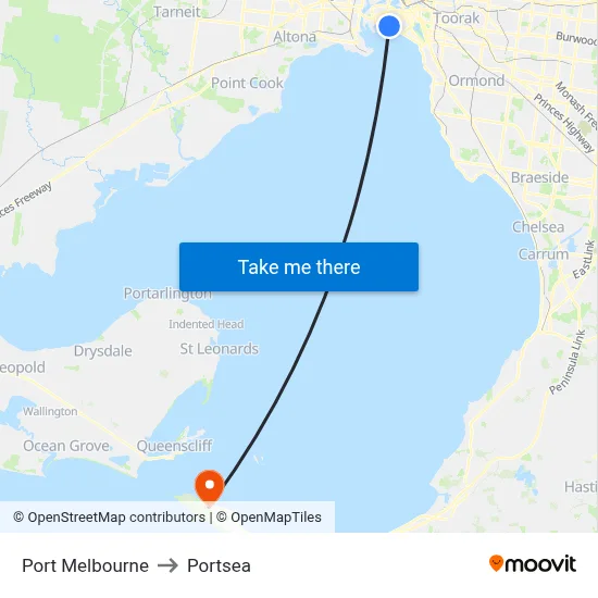 Port Melbourne to Portsea map