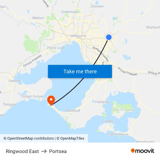 Ringwood East to Portsea map
