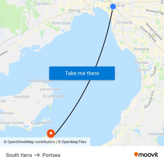 South Yarra to Portsea map