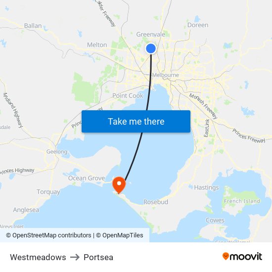 Westmeadows to Portsea map