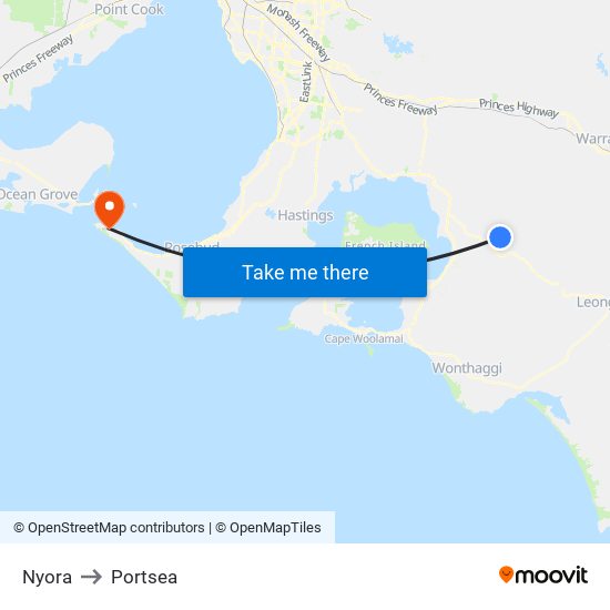 Nyora to Portsea map