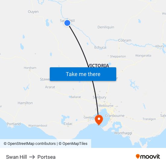 Swan Hill to Portsea map