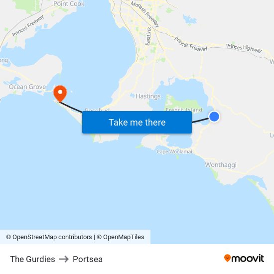 The Gurdies to Portsea map