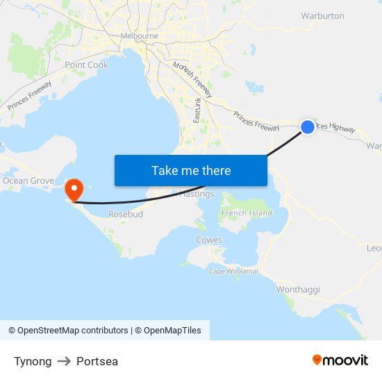 Tynong to Portsea map