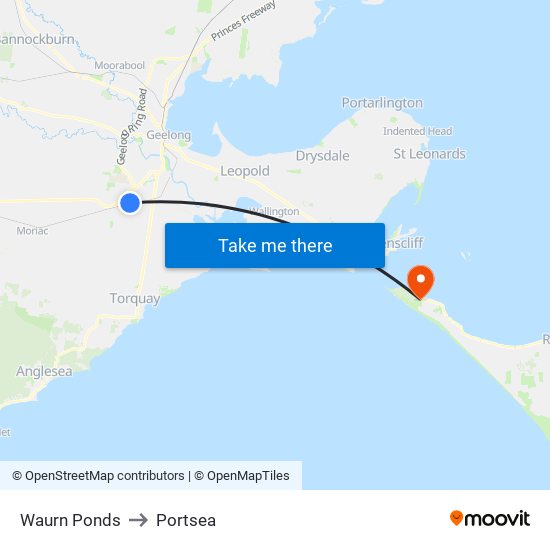 Waurn Ponds to Portsea map