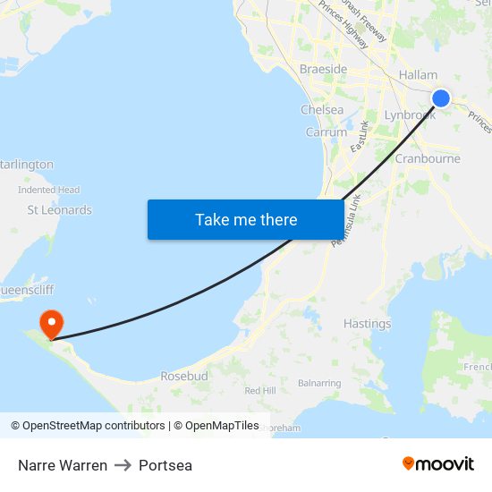 Narre Warren to Portsea map