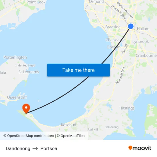 Dandenong to Portsea map