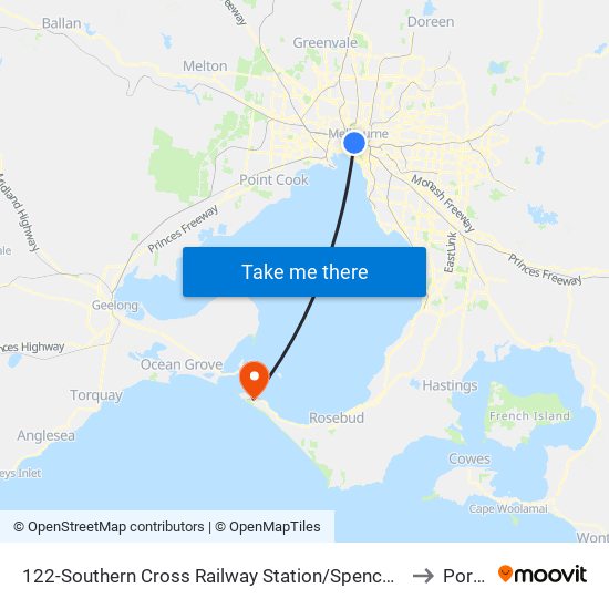 122-Southern Cross Railway Station/Spencer St (Melbourne City) to Portsea map