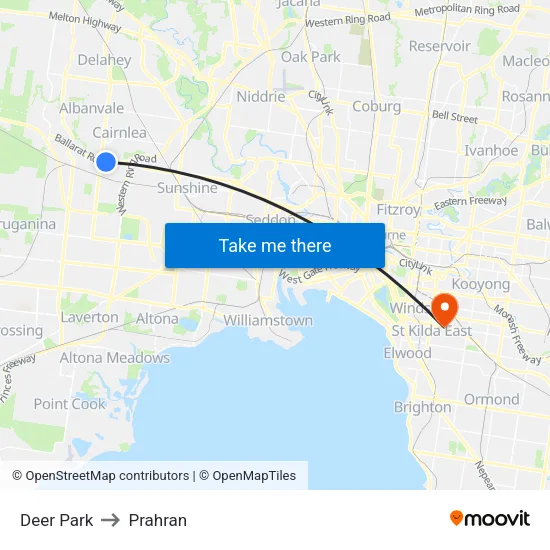Deer Park to Prahran map