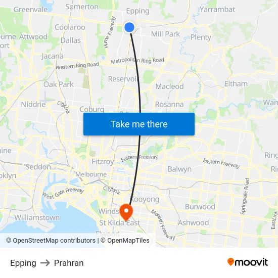 Epping to Prahran map