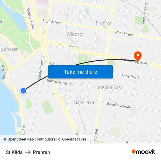 St Kilda to Prahran map