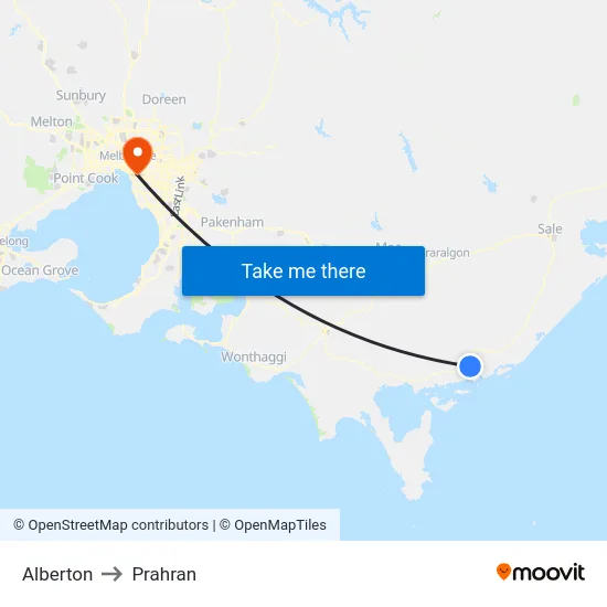 Alberton to Prahran map