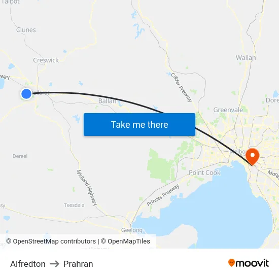 Alfredton to Prahran map