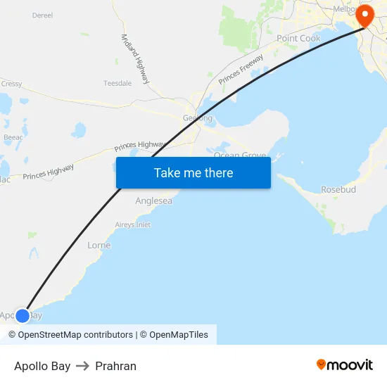 Apollo Bay to Prahran map