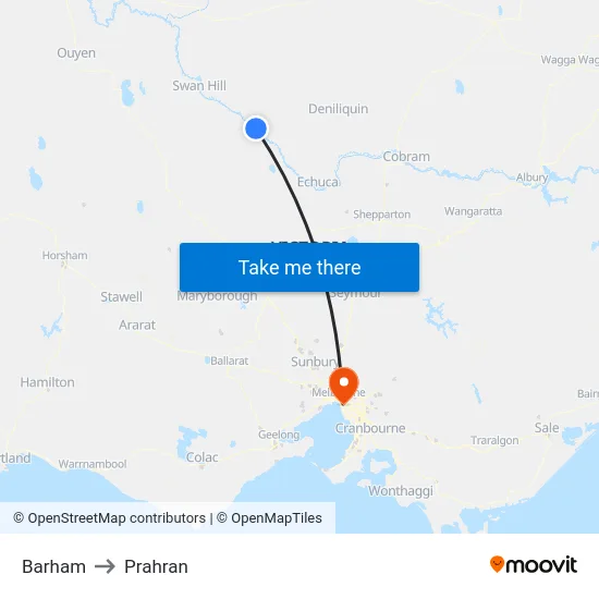 Barham to Prahran map