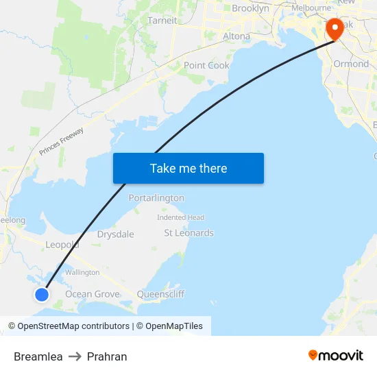 Breamlea to Prahran map