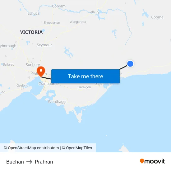 Buchan to Prahran map